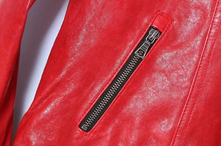 

Brand Genuine Leather Jackets For Men 100% Real Sheepskin Coat Red Slim Fit High Quality Jacket Male 2020 veste en cuir homme