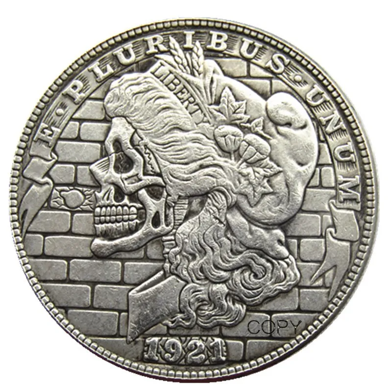 

HB(120)US Hobo 1921 Morgan Dollar Skull Zombie Skeleton Silver Plated Copy Coins