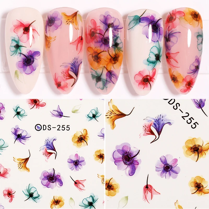 1 лист водных переводных наклеек для ногтей Цветочные листья слайдер переводные