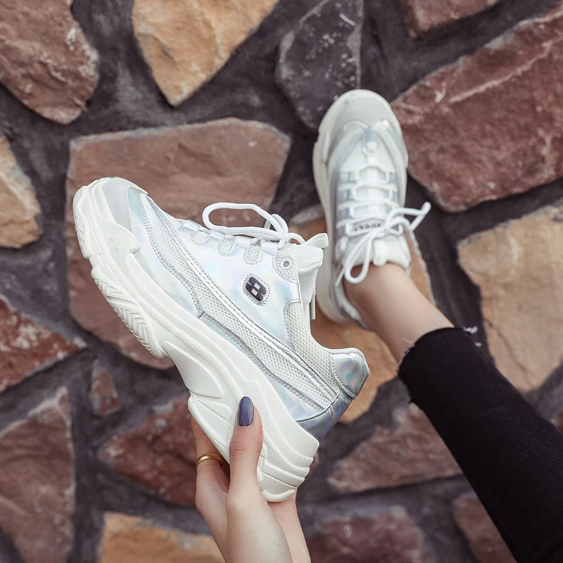 2019 женские кроссовки на толстой подошве сезон весна осень сетчатая дышащая обувь