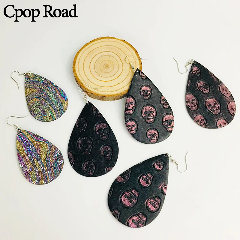 Креативные серьги Cpop из искусственной кожи с принтом Шаньтоу винтажные