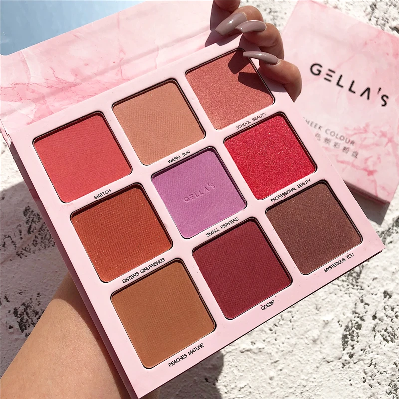 9 цветов Макияж лица Румяна Палитра пигментированные Щеки Матовые мерцающие тени