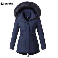 plus size 3xl women drawstring cotton coats vintage fashion waistcoat 2022 mujer parkas jackets winter fur hooded tops outerwear