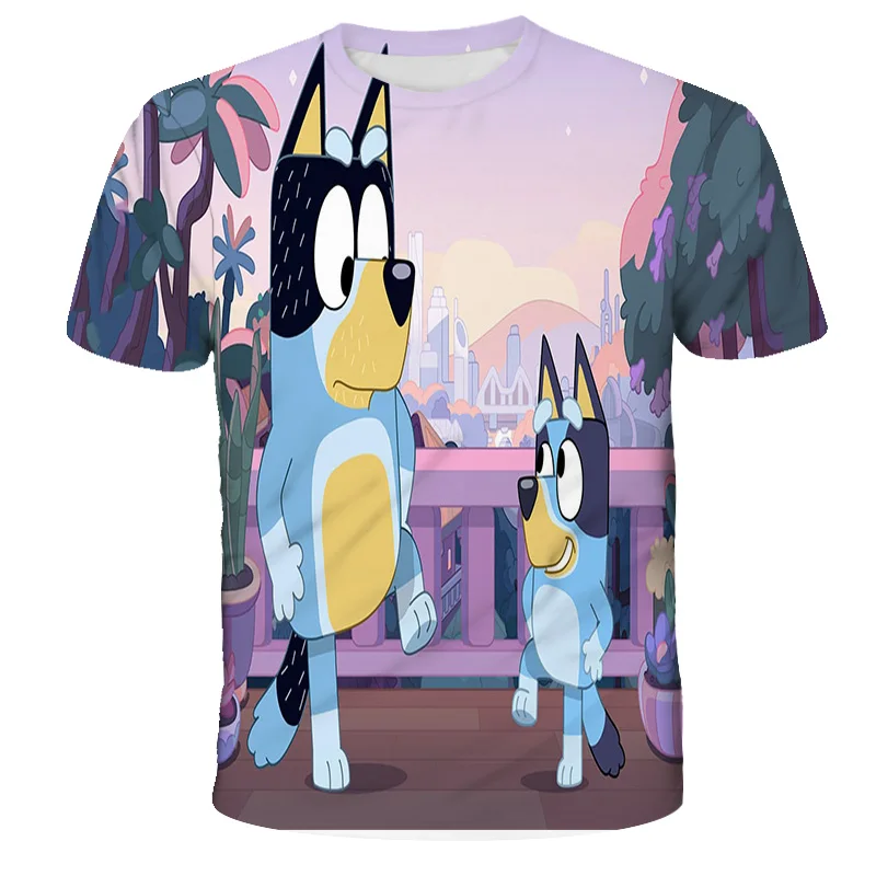 

New Children's T-Shirts BLUEY- Cartoon Kids Tops for Boys Girls Summer Short Sleeve 3D Printed Child Clothes Dog Cool Tee Shirt
