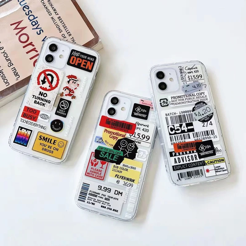 

Fashion Retro Label Phone Cases For iPhone 11 12 Mini Pro XS Max X XR 7 8 Plus Luxur Soft TPU Airbag Cover 12Pro 11Pro 12Mini