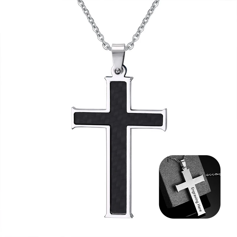 Бесплатная гравировка подвеска в форме черного Креста из нержавеющей стали