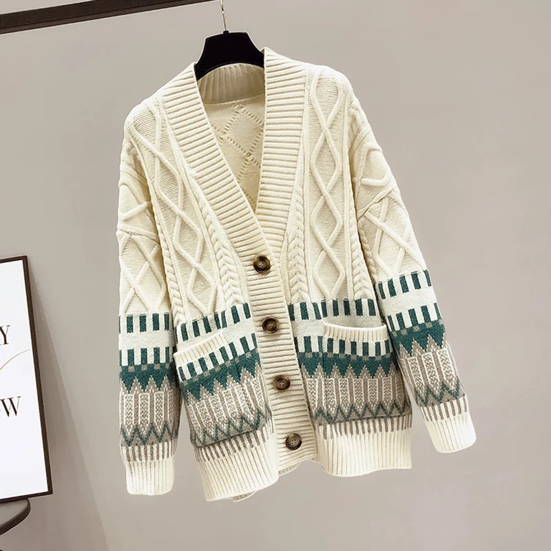 

Женский трикотажный кардиган в полоску, свободный свитер с V-образным вырезом, на пуговицах, в стиле ретро, осень 2021, O87