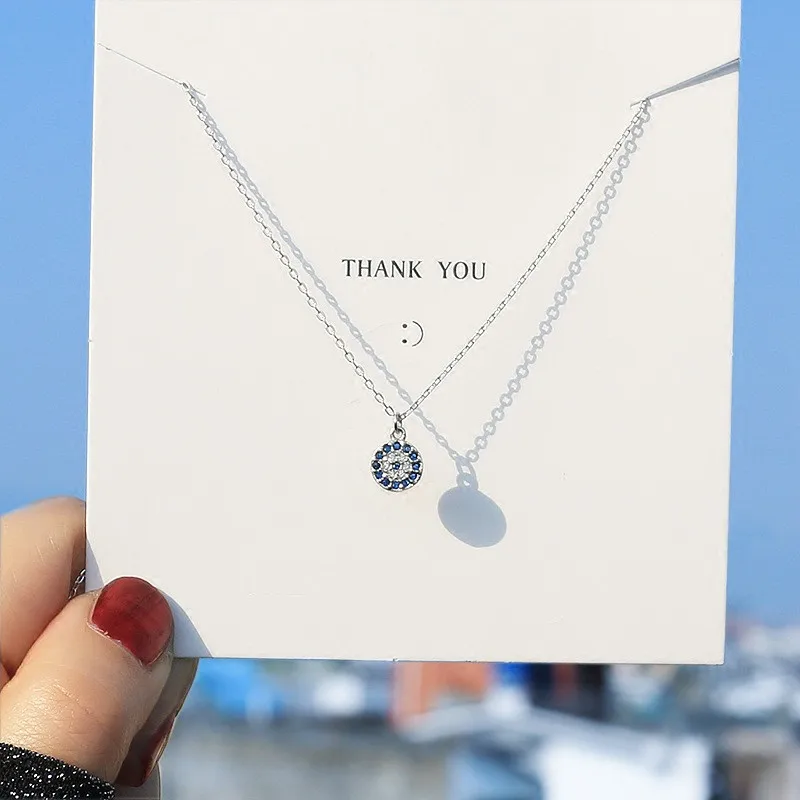 

Evil Turkish Eye Pendant Necklace Women Rose Gold Choker Short Chain Blue Crystal Minimalist Necklaces Lucky Jewelry