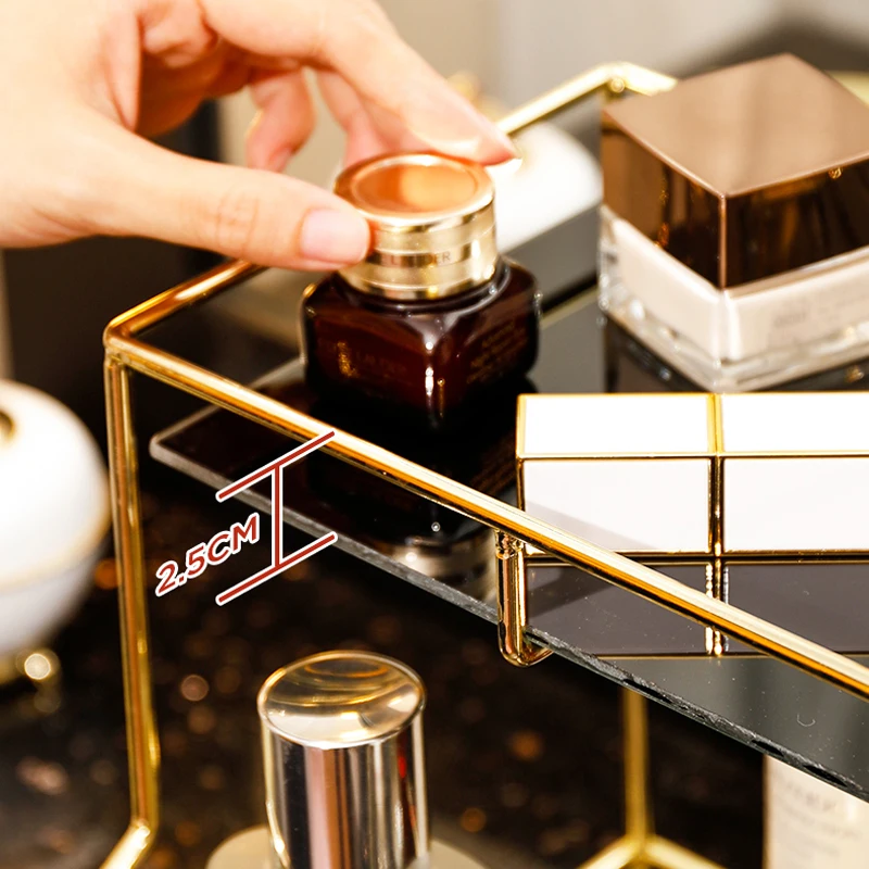 

Nordic Luxury Makeup Organizer Jewelry Lipstick Perfume Storage Tray Large-Capacity Cosmetic Storage Box Desktop Finishing Shelf
