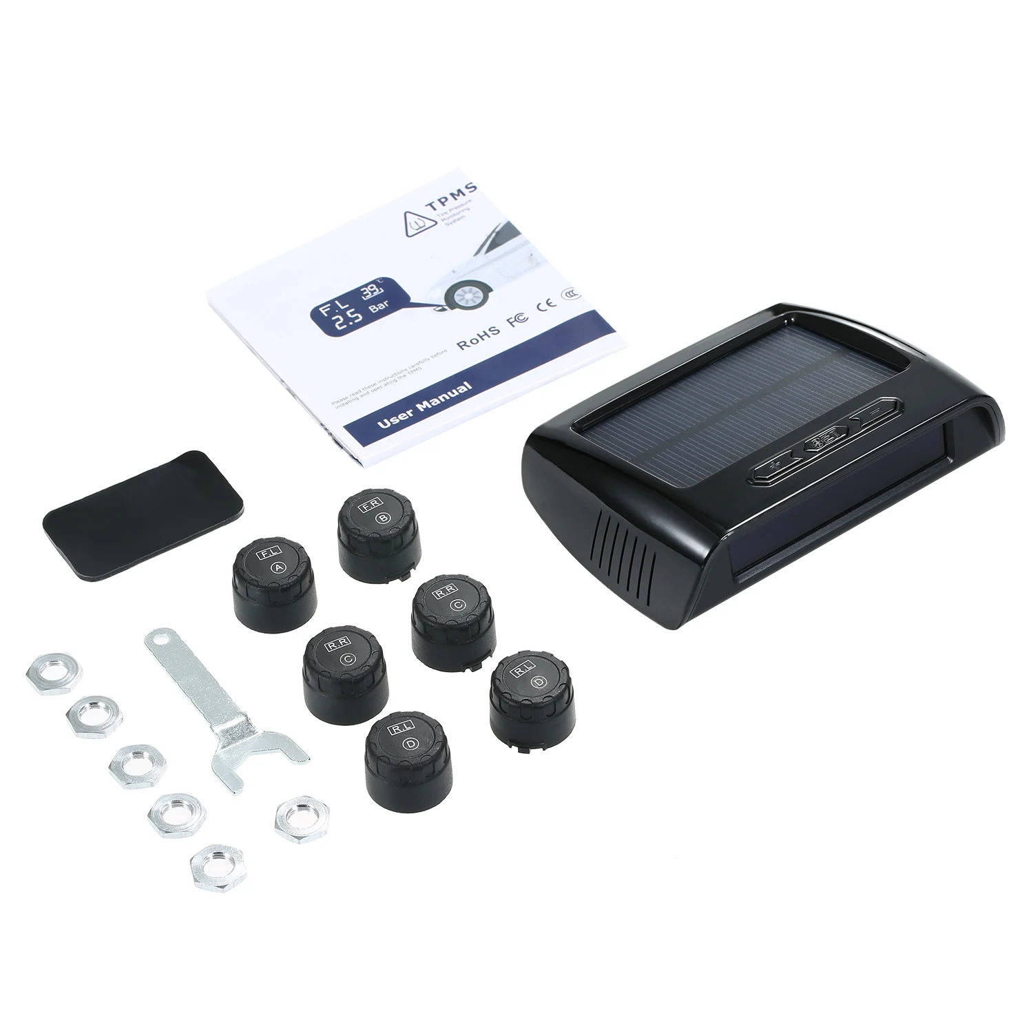 

Wireless Solar Power TPMS Tire Pressure Monitoring System TPMS with 6 External Sensors for 4-6 Tires Car RV Truck Tow Trailers