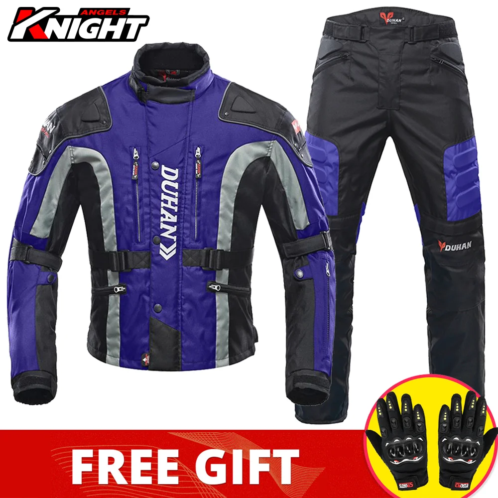 DUHAN Motocross Motorcycle Jacket Pants Suit Men Moto Jacket Protective Cold-proof Motorcycle Racing Jacket For Winter Autumn