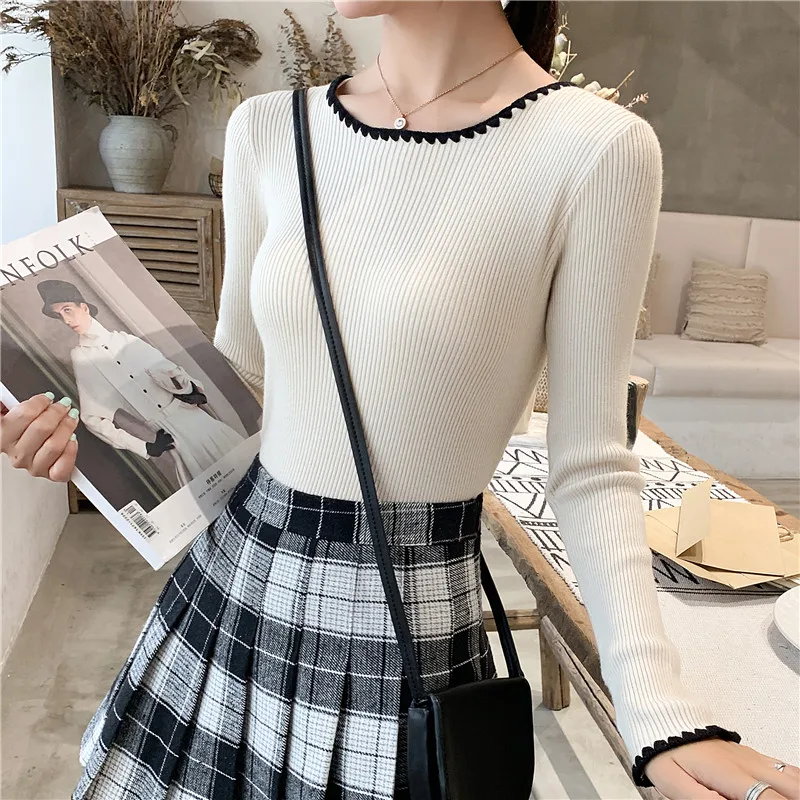 

New 2021 Autumn/winter Women Sweater Long Sleeve O-neck Knitted Sweater Casual Pullovers Sweater Women Slim 6167 50