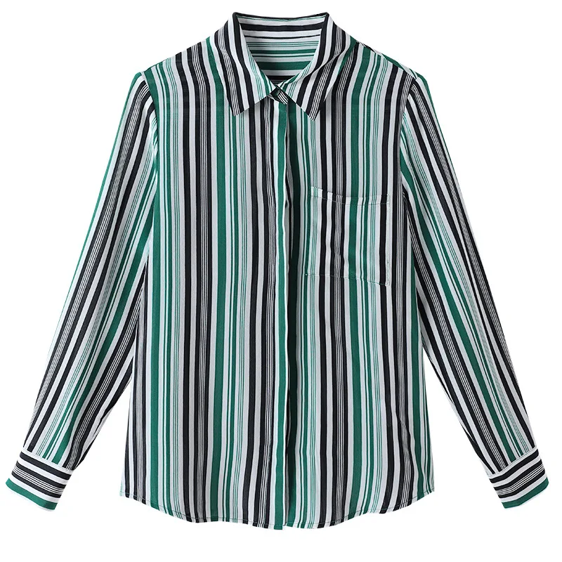 

2020 new classic striped silk shirt female long sleeve casual spring high quality 100% silk blouse shirt women