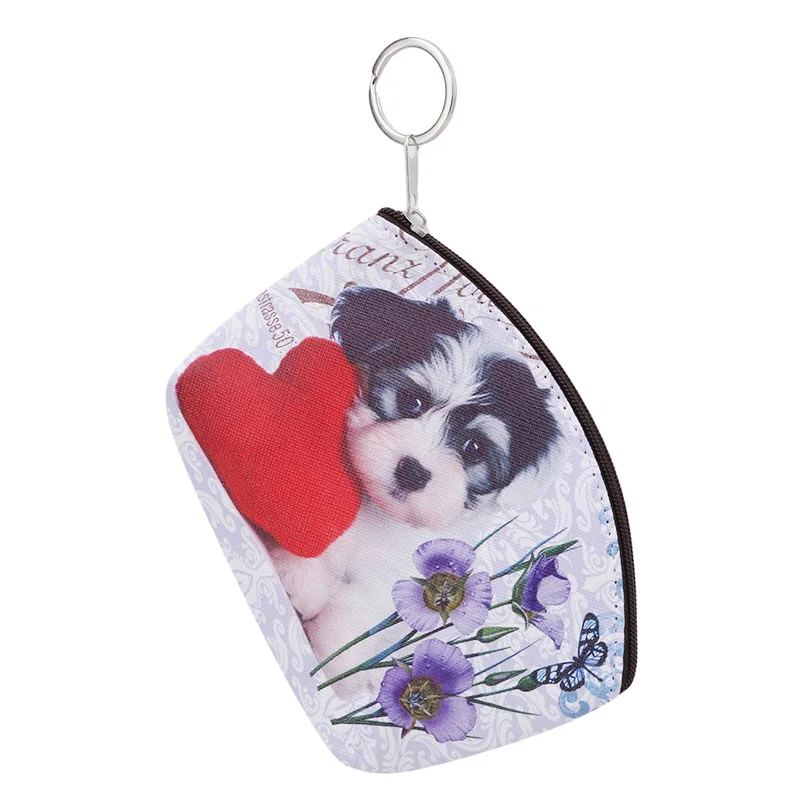

New PU Leather Cute Cat Dog Printing Coin Purse Key Holder Cartoon Mini Key Organizer Key Wallet Porte Bag
