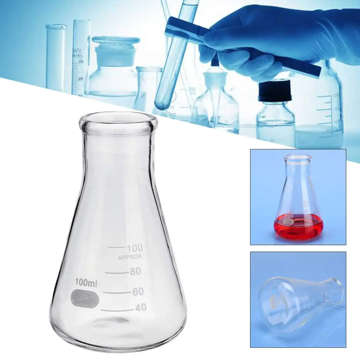Колба из боросиликатного стекла Erlenmeyer коническая треугольная колба с узким