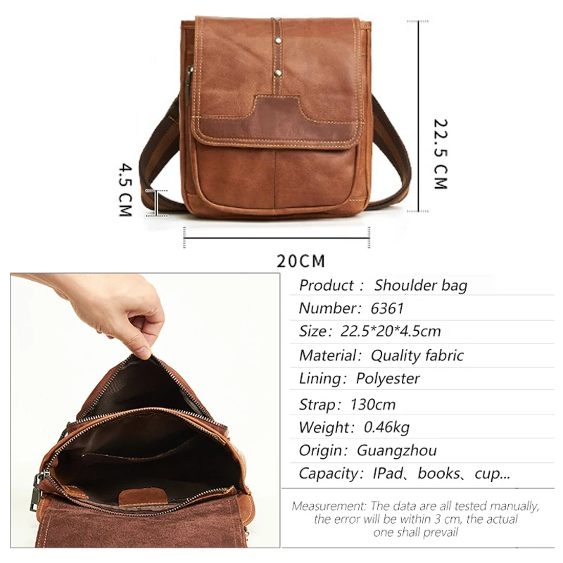 

JOYIR Leather One Shoulder Backpack Bag Vintage Men Messenger Bags Casual Travel Satchel Male Light Small Pack Phone Pouch Bolso