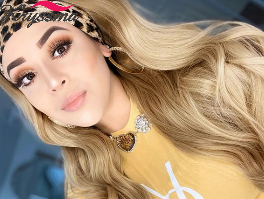 

kryssma Body Wave Golden Headband Wig For Women Long Wavy Hair Wig Natural Headband Synthetic Wigs Heat Resistant Party New
