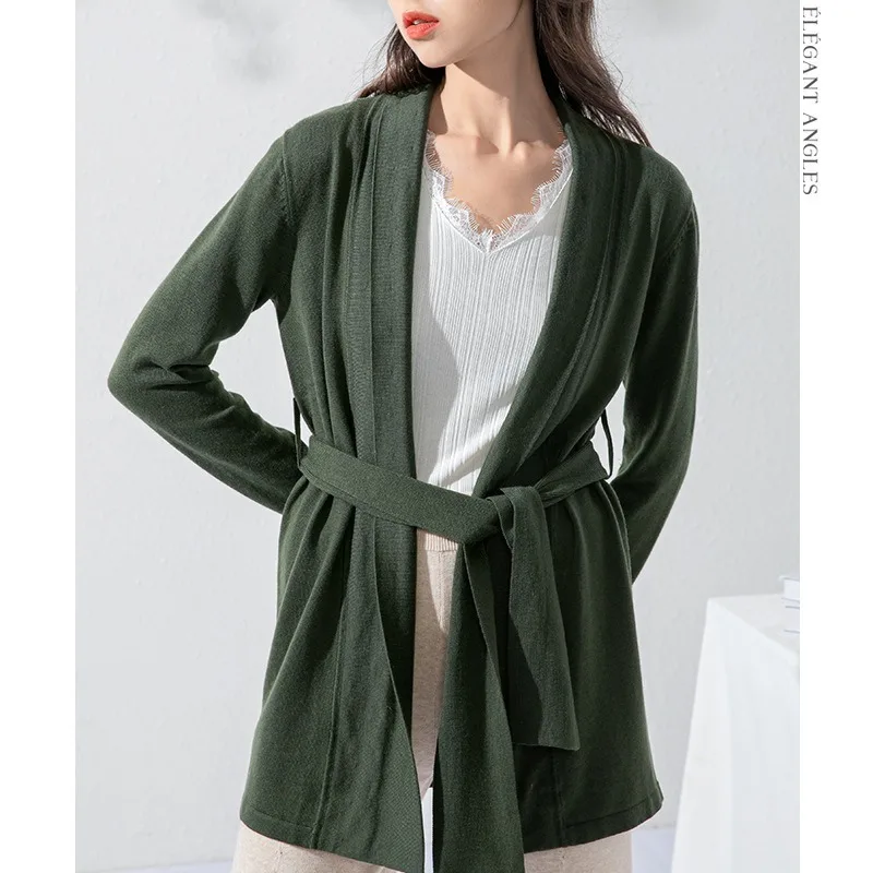 

2020 New Style for Autumn Winter Coat All-match with Waistband Tencel Wool Knitted Cardigan Skin-Friendly Soft Cardigan Women