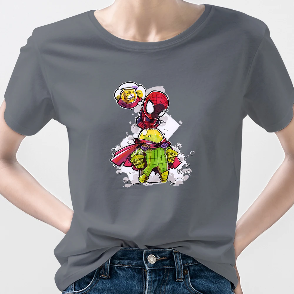 

Marvel Cartoon Tee Shirt Women Modern Minimalist Short Sleeve Vetement Super Hero Animation Aesthetic Disney Yellow Shirt