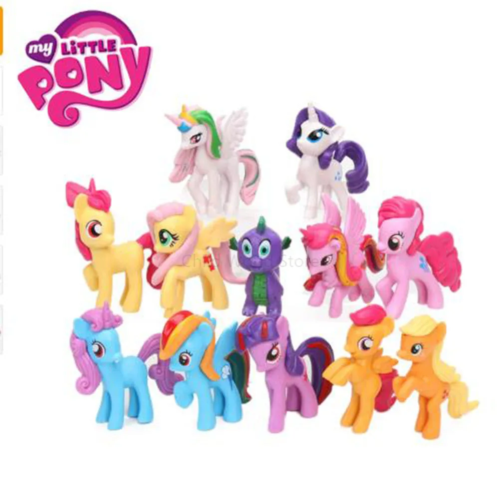 12 шт. игрушки My Little Pony Радуга Единорог мини лошадь ПВХ Фигурки сверкать драконы