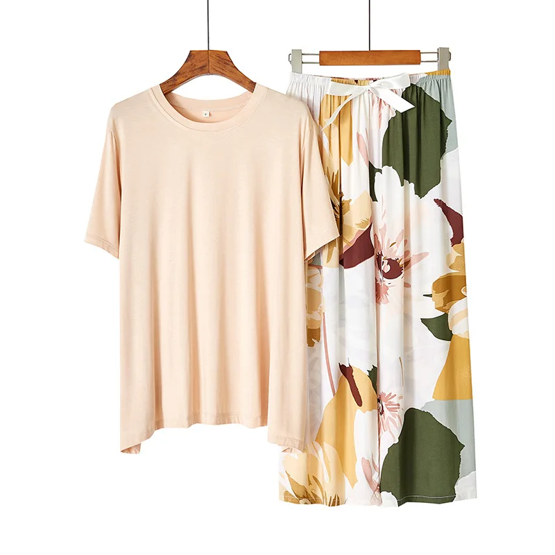 

2020 Japanese style summer ladies modal cotton pajamas suit simple floral pajamas home service suit women two piece set summer