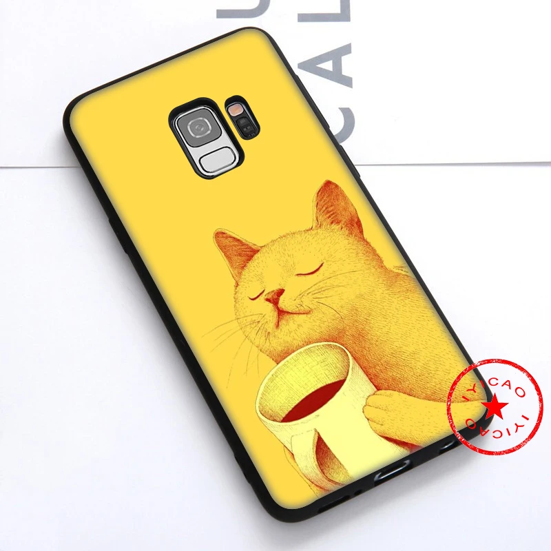 IYICAO Cat And Coffee Cut Soft Case for Samsung Galaxy S10e S10 S9 S8 Note 8 9 10 Plus S6 S7 Edge TPU |