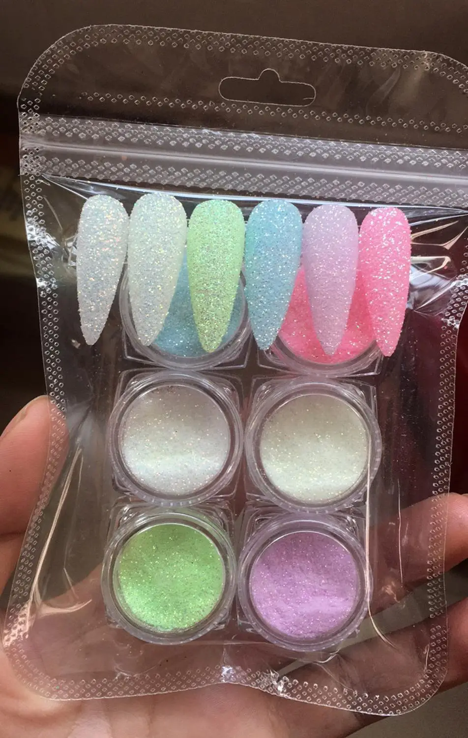

6Jars/Set Luminous Pigment Sand Crystal Nail Glitter 3D Fluorescent Dust Powder 2g Glow In The Dark Nail Art Decorations Ta#074