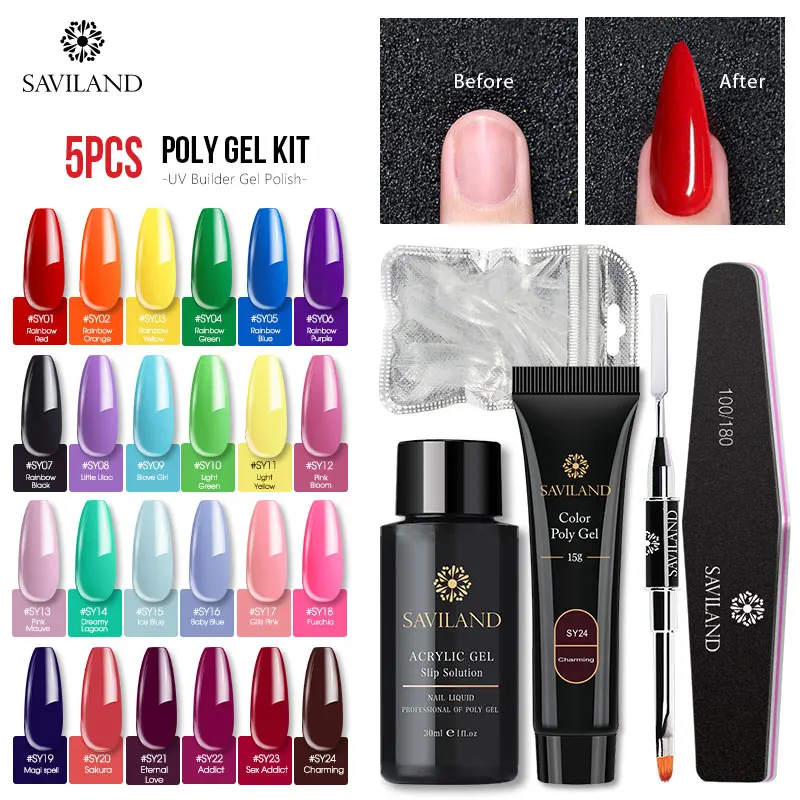 Набор цветных полигель лаков SAVILAND УФ набор для наращивания ногтей инструменты