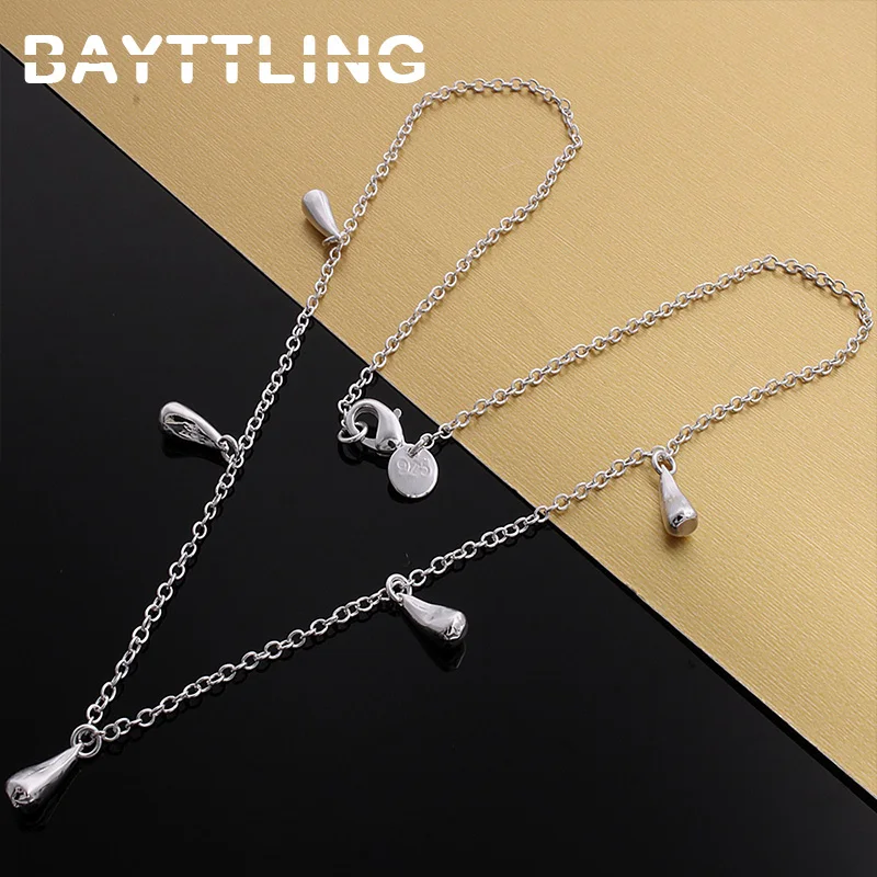 

BAYTTLING 18 Inch Silver Color Glossy 5 Water Drop Pendant Necklace For Woman Charm Luxury Party Engagement Jewelry Gift