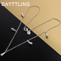 bayttling 18 inch silver color glossy 5 water drop pendant necklace for woman charm luxury party engagement jewelry gift