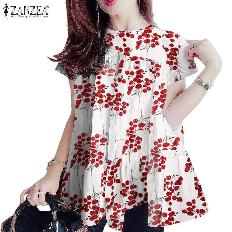 

ZANZEA Fashion Summer Women Short Sleeve Floral Printed Blouse Casual Shirt Female Work Blusas Chemise Oversize Loose Tunic Tops