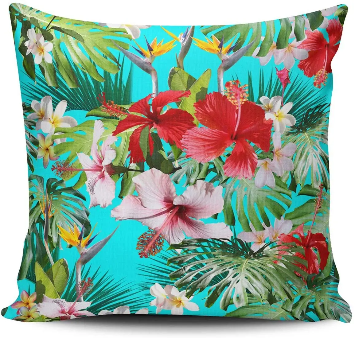 

Hugging pillowcase tropical green plant red hibiscus decorative pillowcase cushion box double-sided design printing square