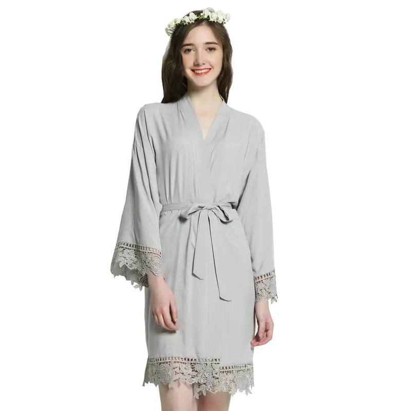 YUXINBRIDAL новые фиолетовые однотонные платья из вискозы и хлопка для подружек невесты с кружевной отделкой женские свадебные халаты кимоно халаты для невесты