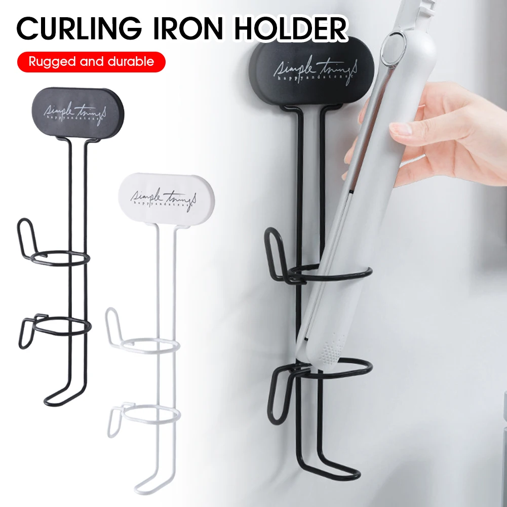 

Bathroom Organizer Curling Iron Holder Hair Straightener Curler Rack Wall Mount Adhesive Hanger Metal Rack Hair Dryer Shelf