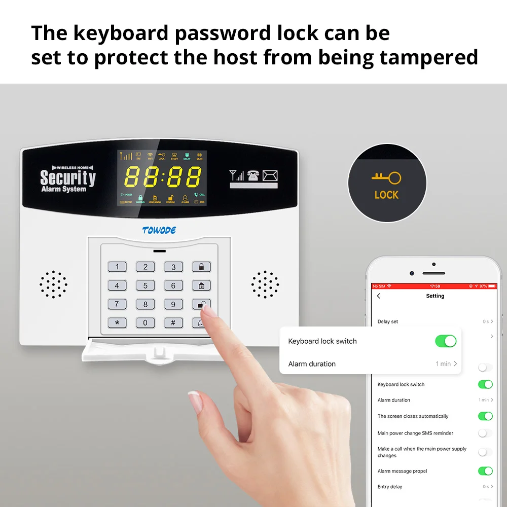 Смарт-система сигнализации TOWODE W210 Tuya Wi-Fi GSM с ЖК-дисплеем | Безопасность и защита