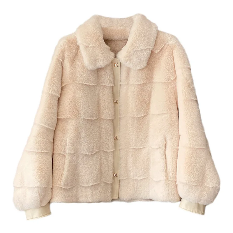 Mink Fur Coat Female 2023New Fashion Lantern Sleeve Heat Preservation Quality Mink Fur Coat Winter Office Lady WOMEN Short