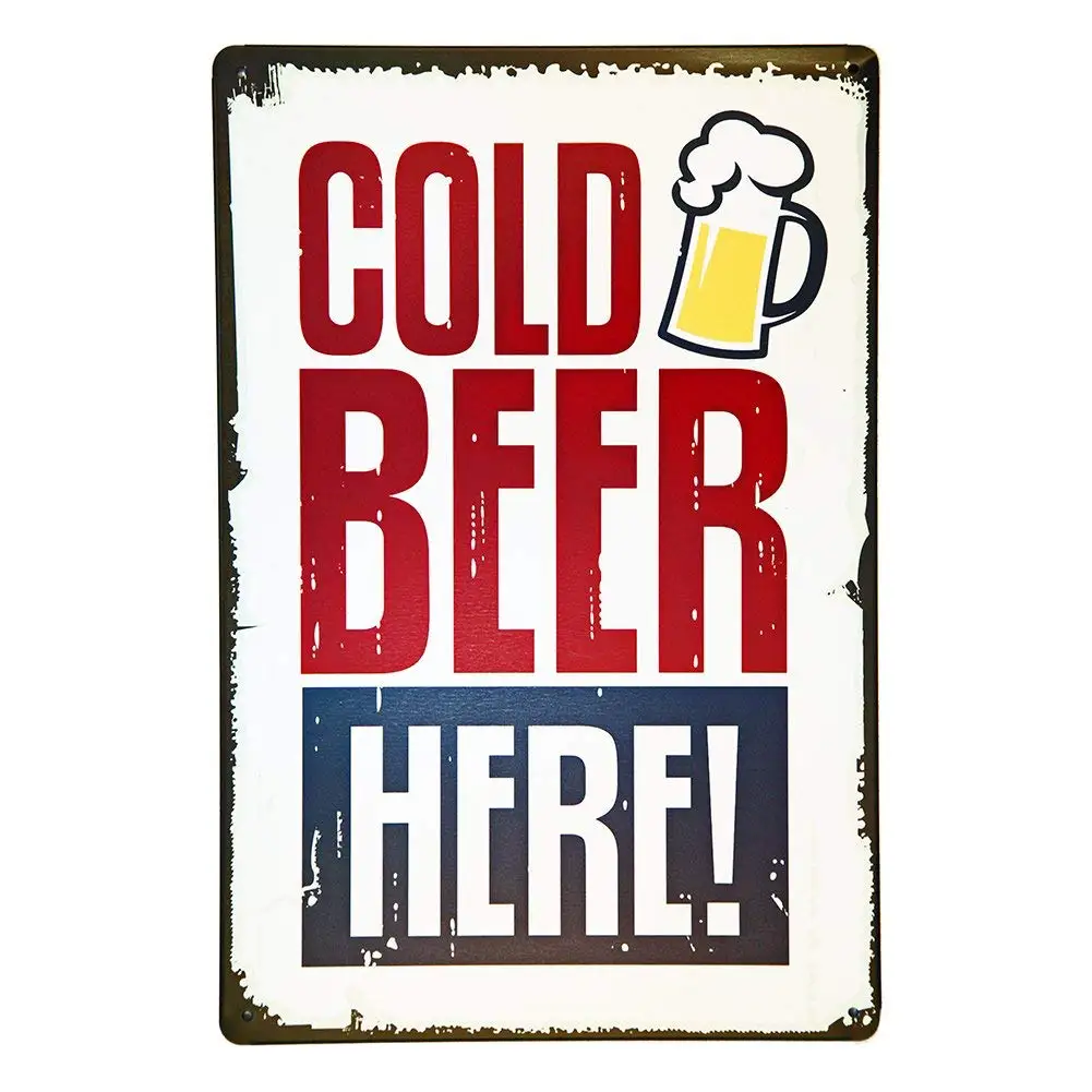 

Metal Rustic Vintage Tin Sign Wall Decor Art- Cold Beer Here Metal Wall Art Decor Living Room Stickers Posters Yard Sign Letters