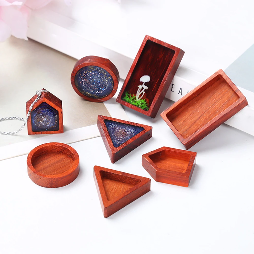 Hand made DIY material crystal epoxy resin mold rectangle rounded jewelry pendant Accessories red pear solid wood frame | Дом и сад