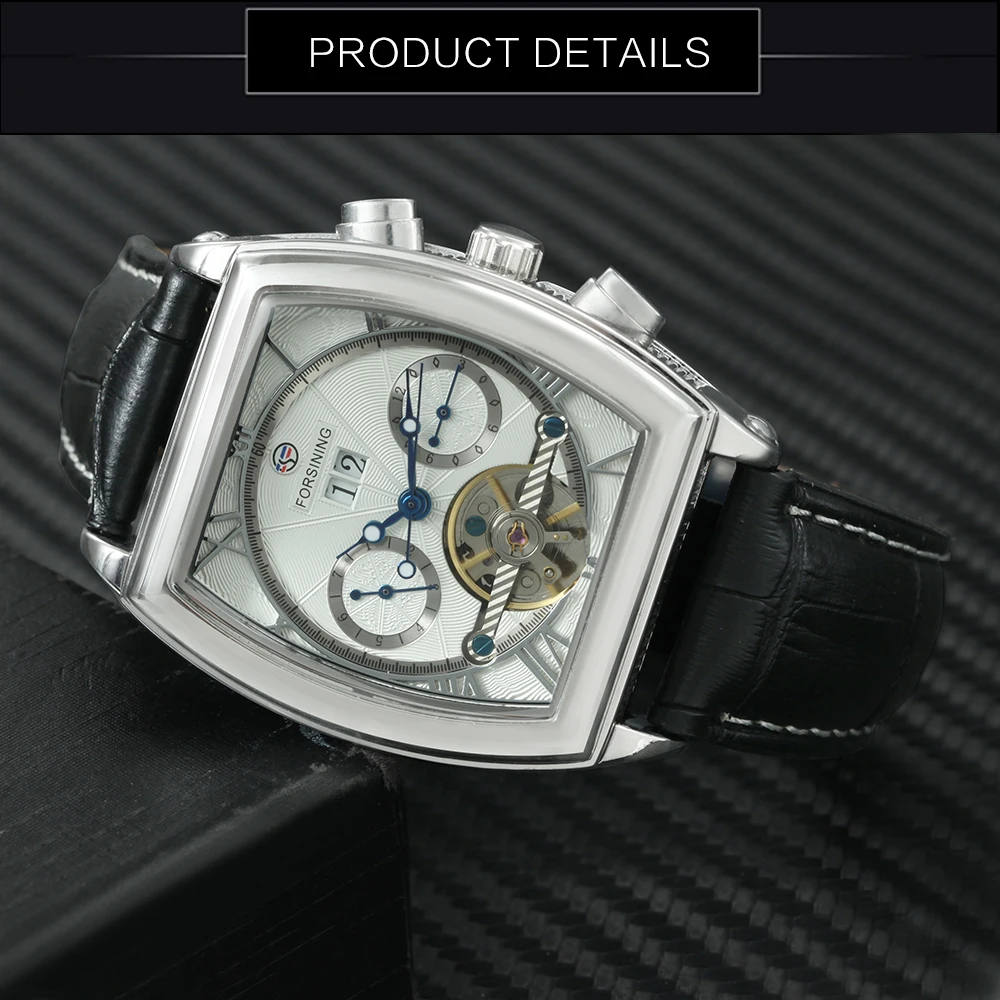 FORSINING новые модные мужские часы Tourbillon Топ бренд роскошные прямоугольные корпус