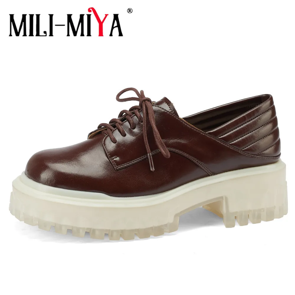 

MILI-MIYA 2021 Fashion Brand Design Platform Pumps Lace Up Thick Bottom British Style Young Lady Daily Wear Simple Casual Shoes