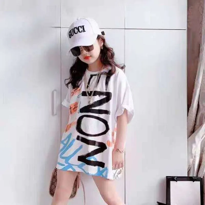 

Girls Short-sleeved T-shirt 2022 Summer New Foreign Children's Clothing Big Children's Summer Cotton Loose Jacket Tide