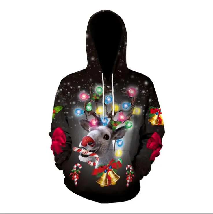 Unisex 3D Sweater Women Winter Christmas Graffiti Pattern with Cap Long Sleeve Pullovers Ladies Loose Ugly | Женская одежда