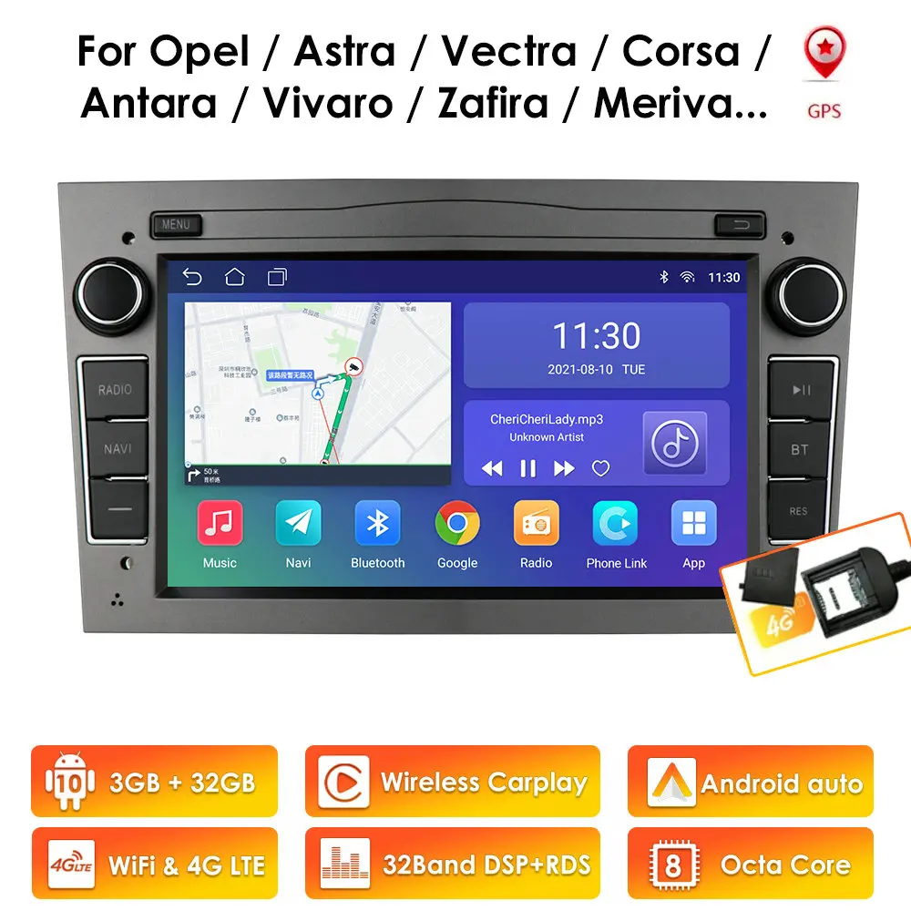 

3G 32G Android 2Din GPS Car Player for Opel Astra H 2004 Zafira Corsa C D Antara Vivaro Meriva Vectra Vauxhall 4GLTE Combo Radio