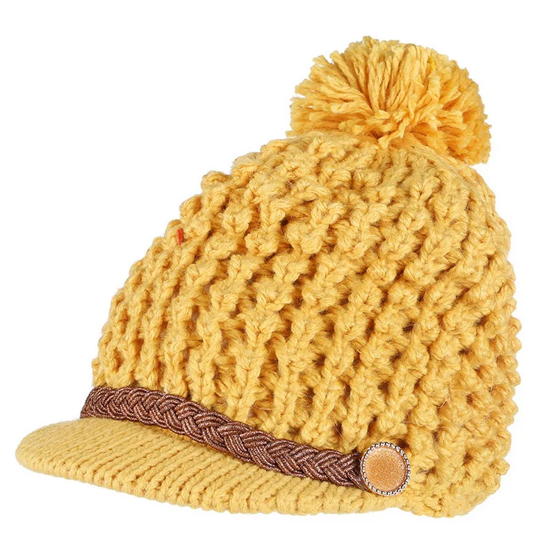 OEAK Женская шерстяная вязанная шапка Двойная Внутренняя плюс бархатная теплая