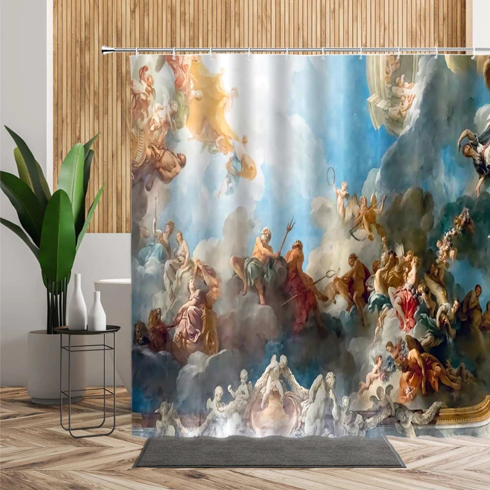 retro festival shower curtain set angel cow animal pattern bathroom decor easter living room wall cloth bathtub hanging curtains free global shipping