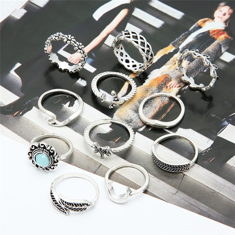 

15 Pcs/Set Personality Water Drop Flowers Hollow Carved Ring Set for Women Jewelry