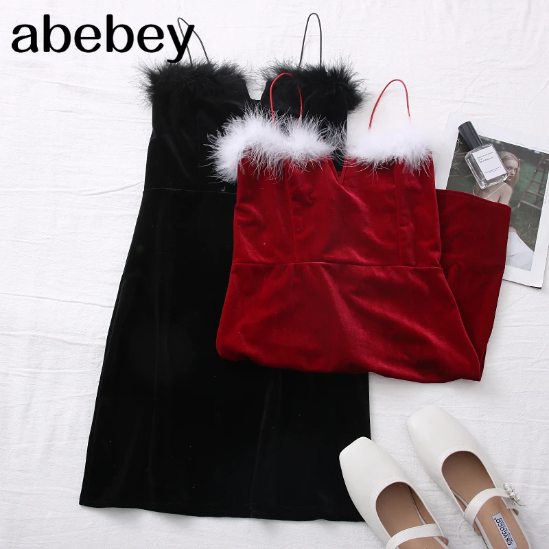 

2021 New Spring Autumn Women Sexy All-match Off Shoulder Dress V-neck Plush stitching slim Dress Sling A-line short Dress