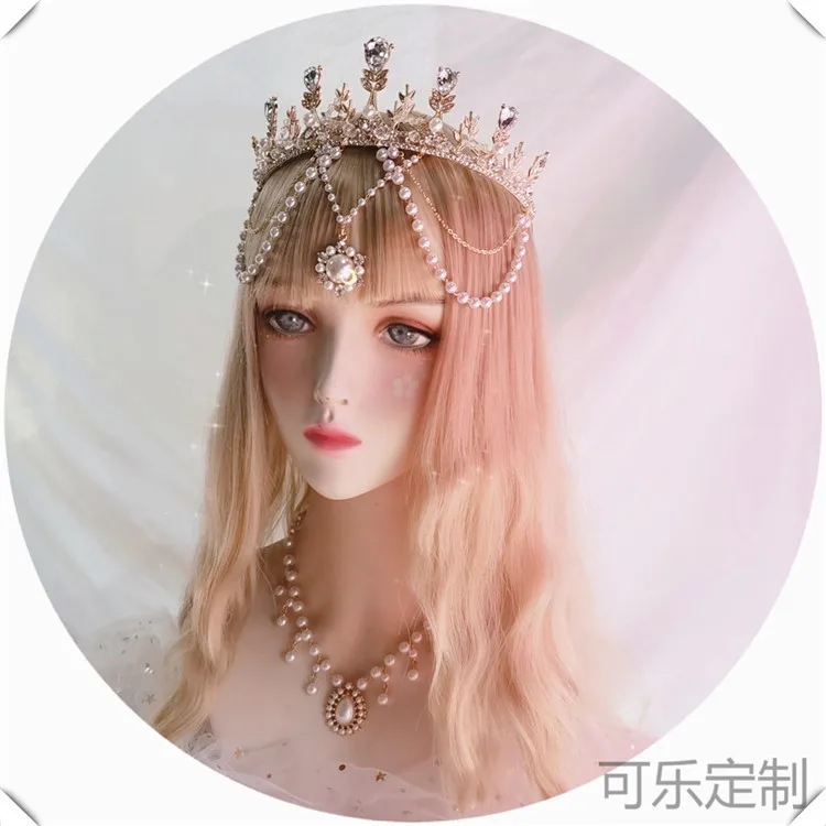 

Lolita Pearl Tea Party Flower Wedding Hair Crown Original Gothic Gorgeous Bride Take Photo Headband Hair Accessories Xmas Gifts