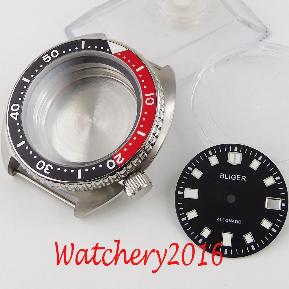 

45mm fit for NH35 NH35A movement Black Red Rotating Bezel stainless Watch Case + Watch Dial