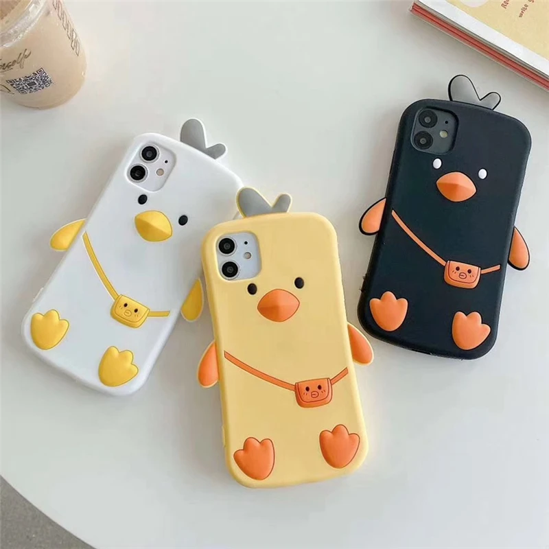 

3D Cute Cartoon Duck Phone Case for IPhone 12Mini 11 Pro Max Case IPhone SE 2020 XS Max XR X 7 8 6S Plus Soft Protection Cover